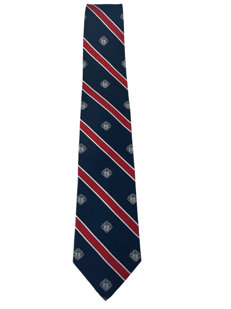 Red, White &amp; Blue Stripe + Emblem Tie - Regular and Long