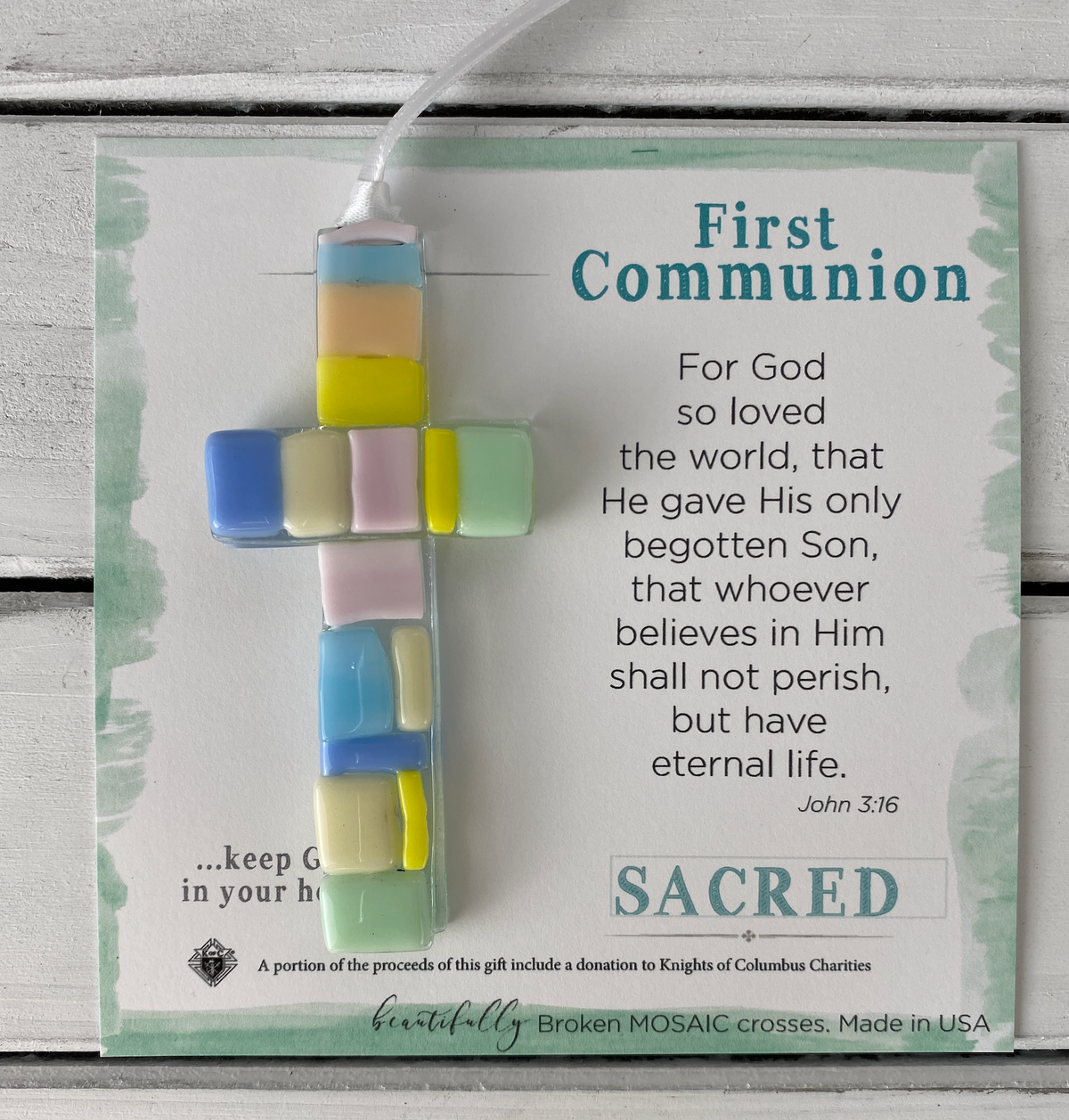 First Communion Gift Cross: Mosaic Glass