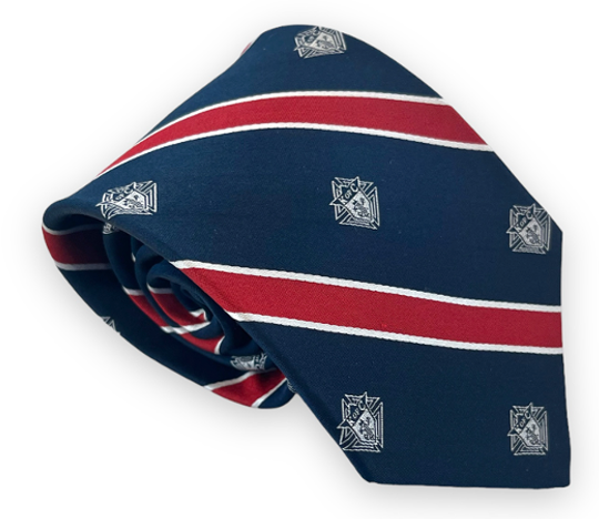 Red, White &amp; Blue Stripe + Emblem Tie - Regular and Long