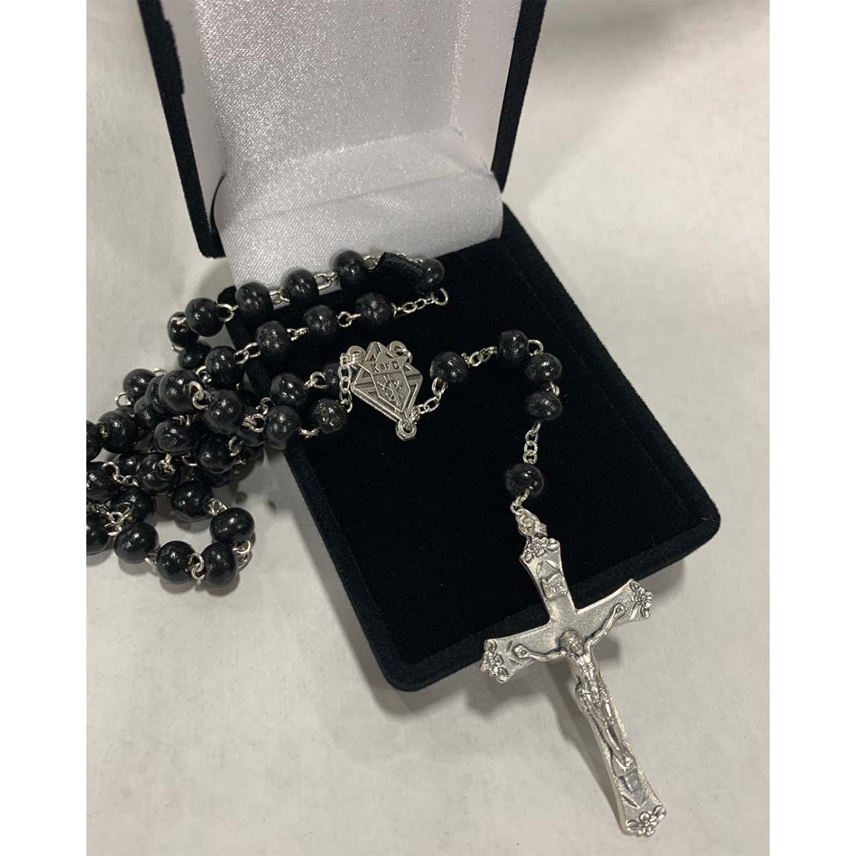 Deluxe Black Wooden Bead KofC Rosary