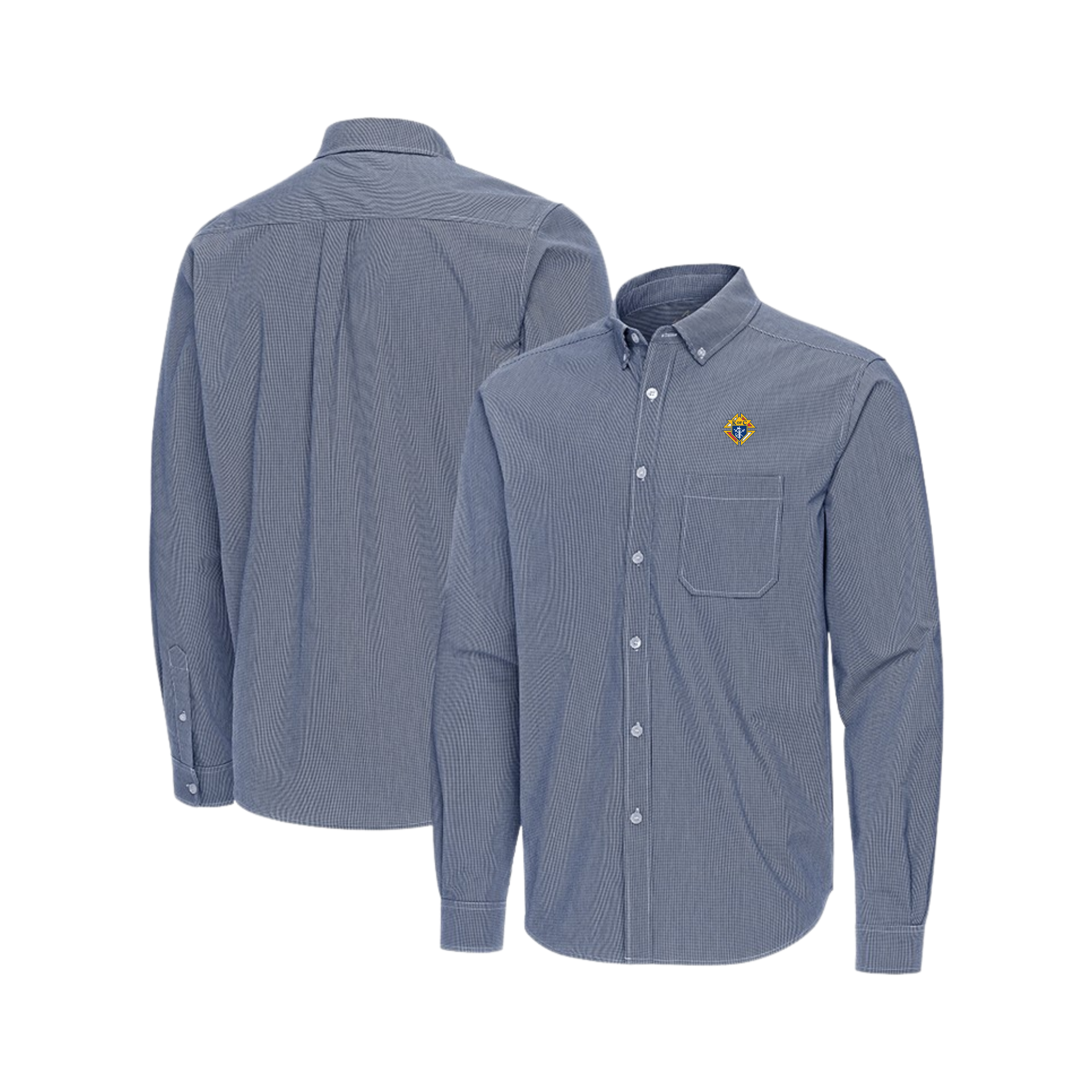 micro check dress shirt Knights Of Columbus Antigua Micro Check Button Down Shirt, Grey / X-Large