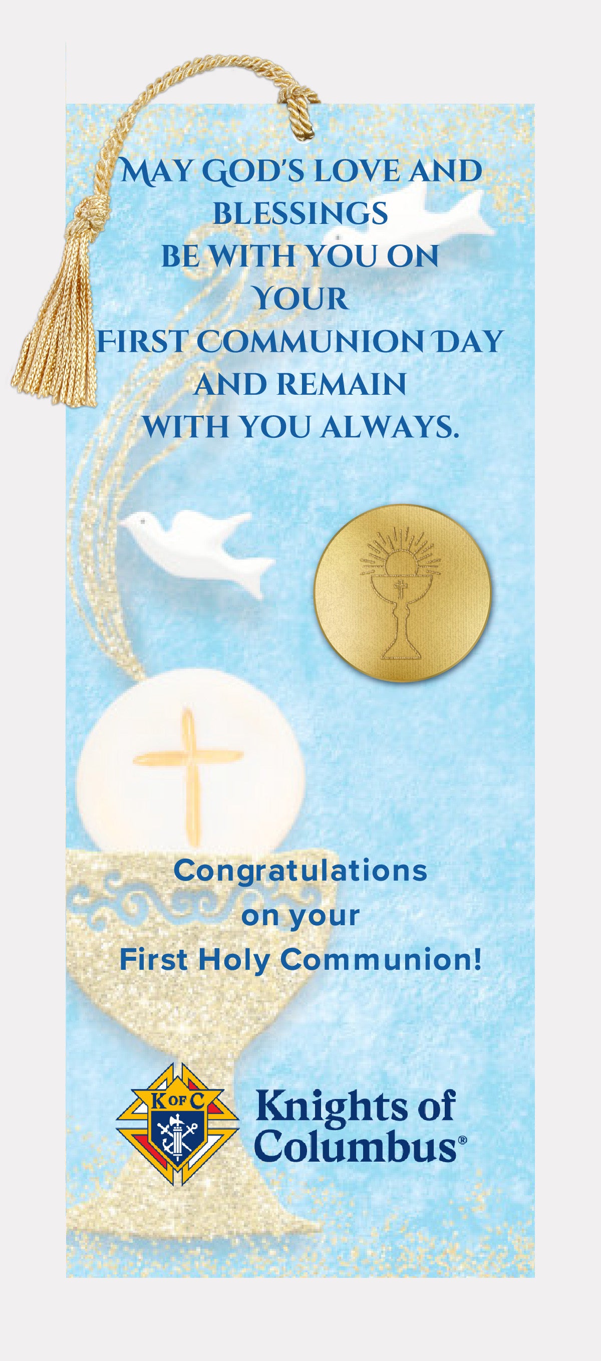 Full-Color Laminated Bookmarks + Lapel Pin - Set of 10 - First Holy Communion