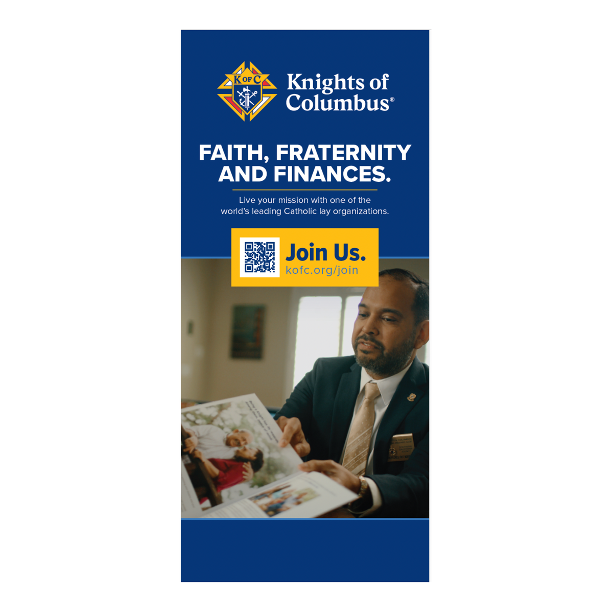 33.5" w x 80"h Roll Up Retractable Banner - Faith, Fraternity & Finances