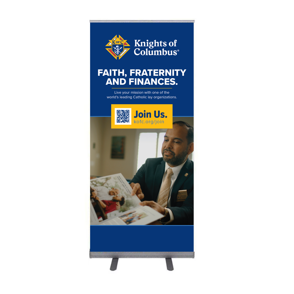 33.5" w x 80"h Roll Up Retractable Banner - Faith, Fraternity & Finances