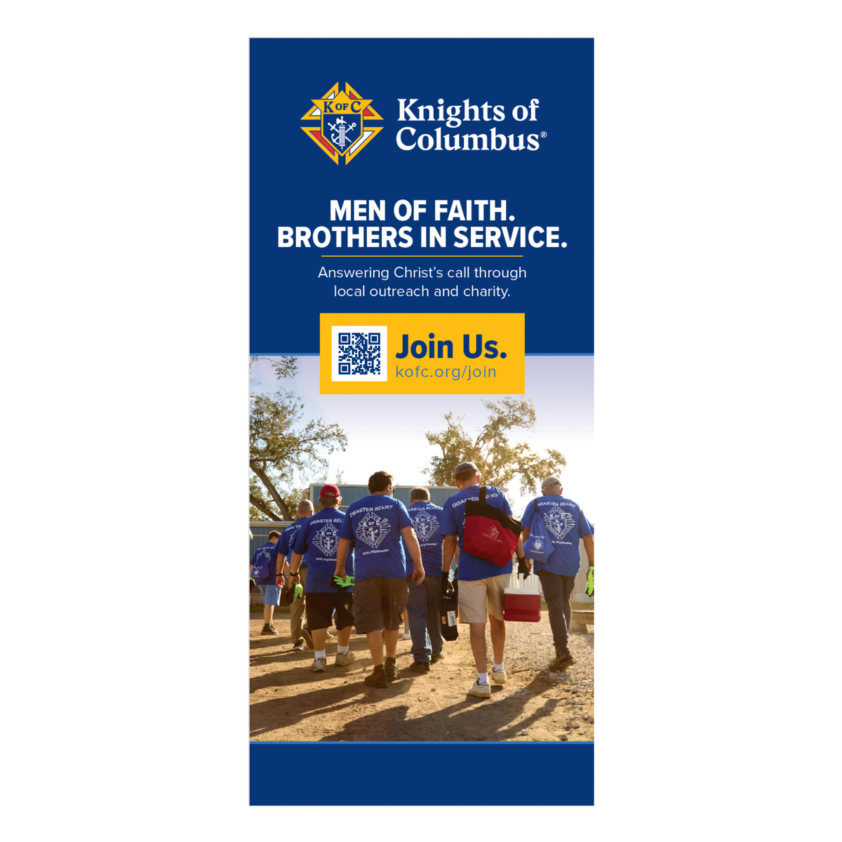 33.5" w x 80"h Roll Up Retractable Banner - Men of Faith. Brothers of Service