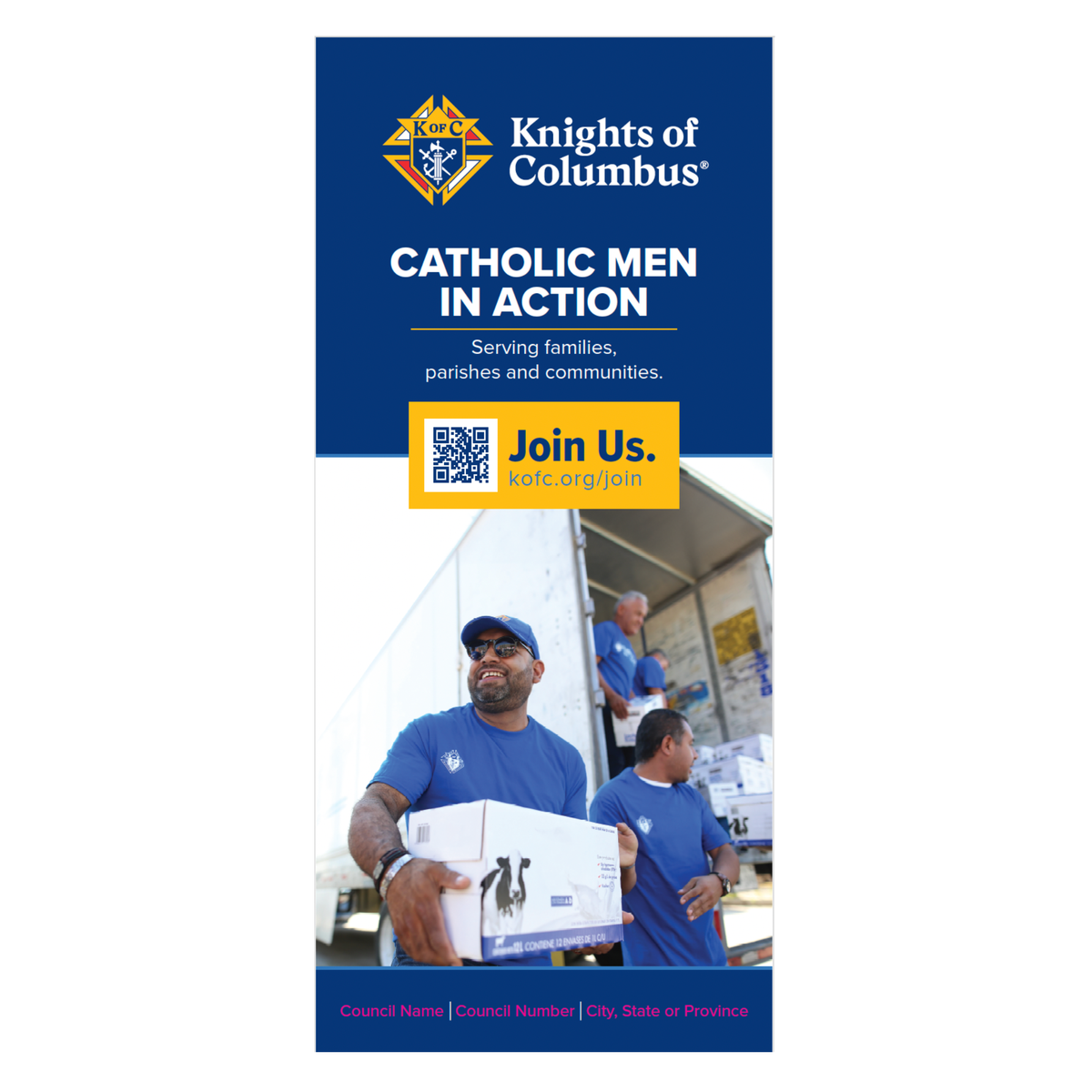 33.5" w x 80"h Roll Up Retractable Banner - Catholic Men in Action