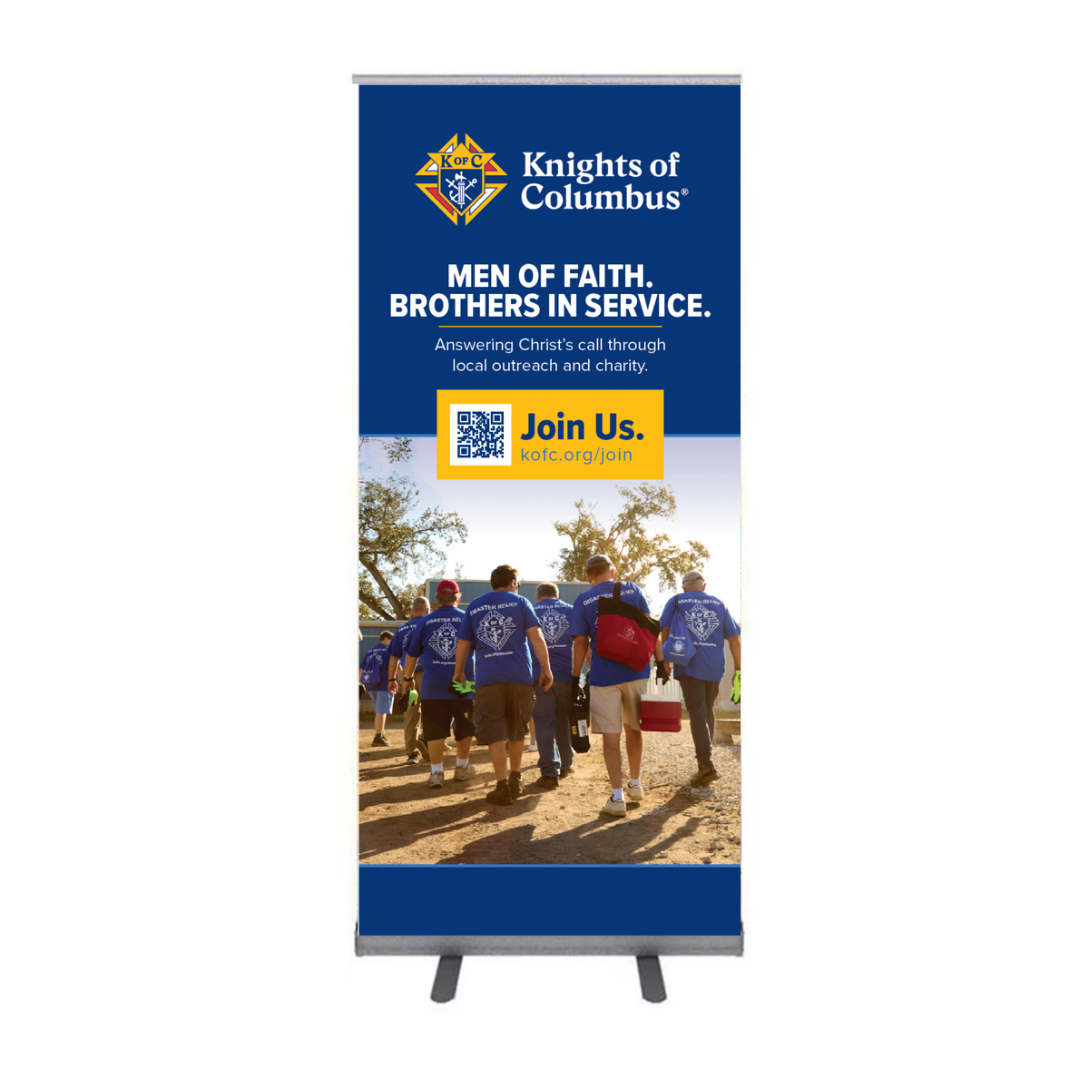 33.5" w x 80"h Roll Up Retractable Banner - Men of Faith. Brothers of Service