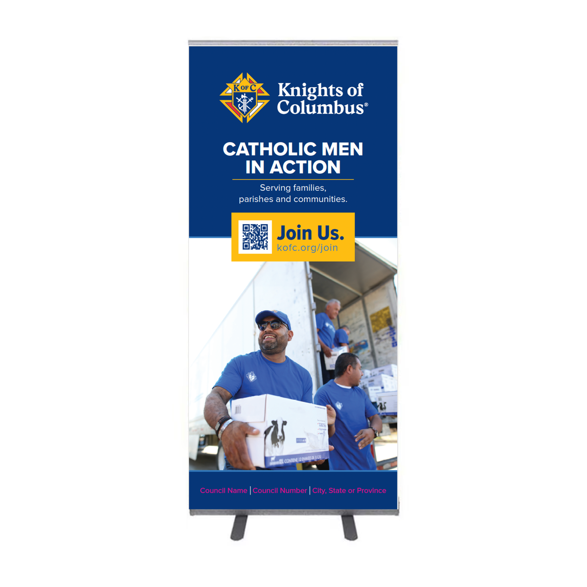 33.5" w x 80"h Roll Up Retractable Banner - Catholic Men in Action