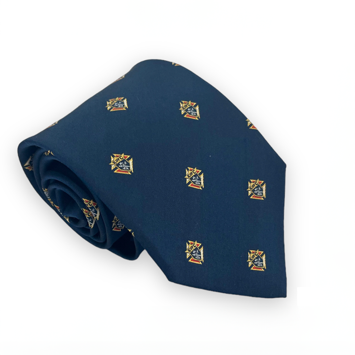 Corbata con emblema azul marino y celeste