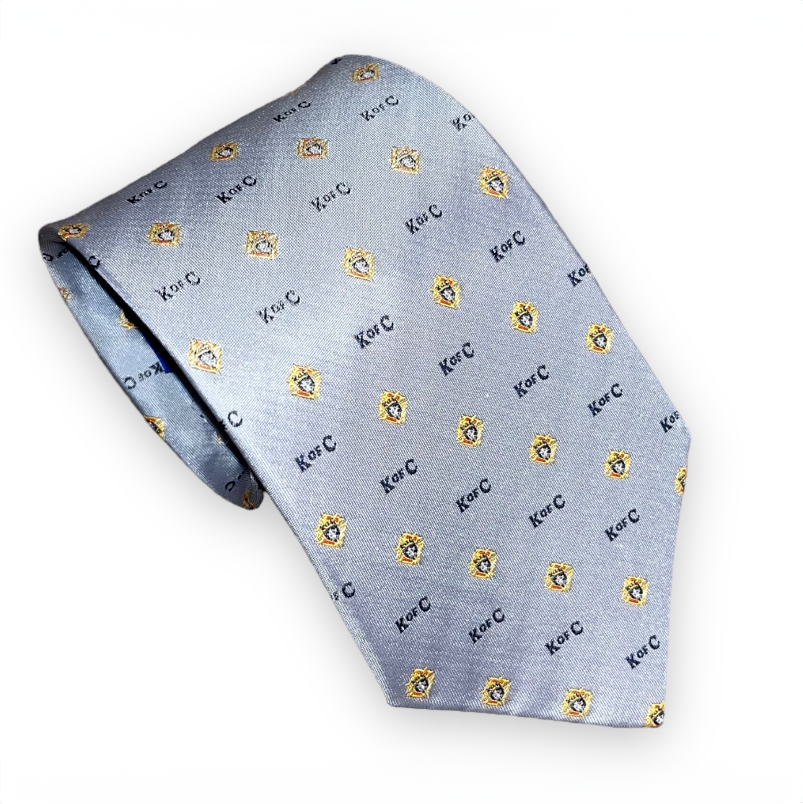 Carolina Blue Tie with Navy KofC and Emblem - Regular and Long