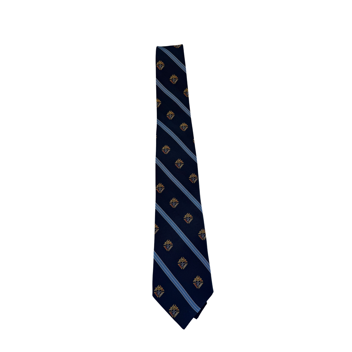 Navy Blue Tie wih Emblem and Light Blue Stripes