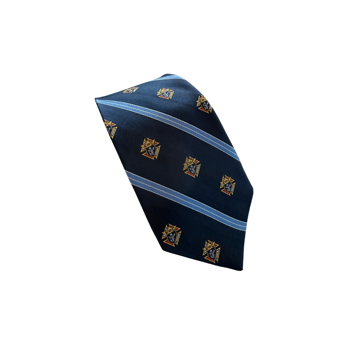 Navy Blue Tie wih Emblem and Light Blue Stripes