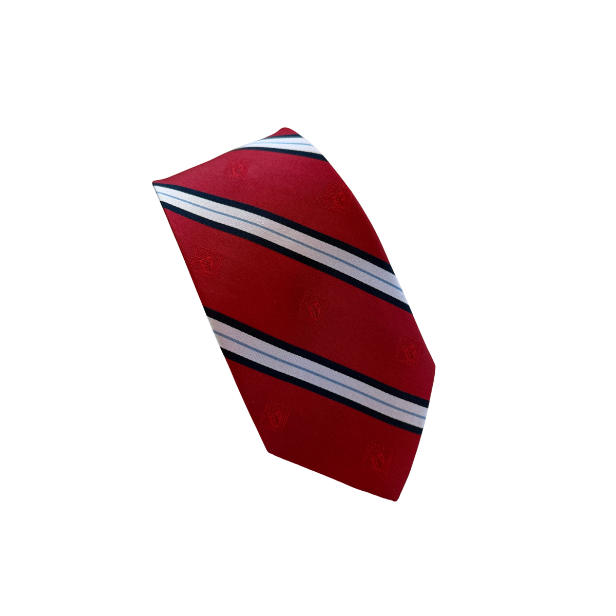 Red Tie with Blue/White Stripes