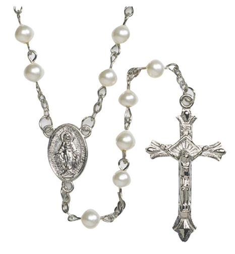 White Pearl Bead Rosary - 12-pak
