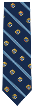 Navy Blue Tie wih Emblem and Light Blue Stripes