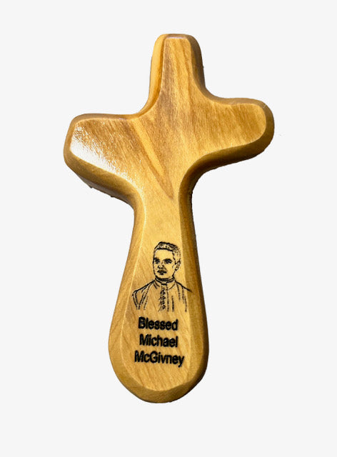 Olive Wood Holding Cross - Blessed Michael McGivney