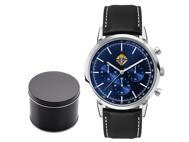 Men&#39;s Watch with Silver Accents, Blue Dial and Leather Band