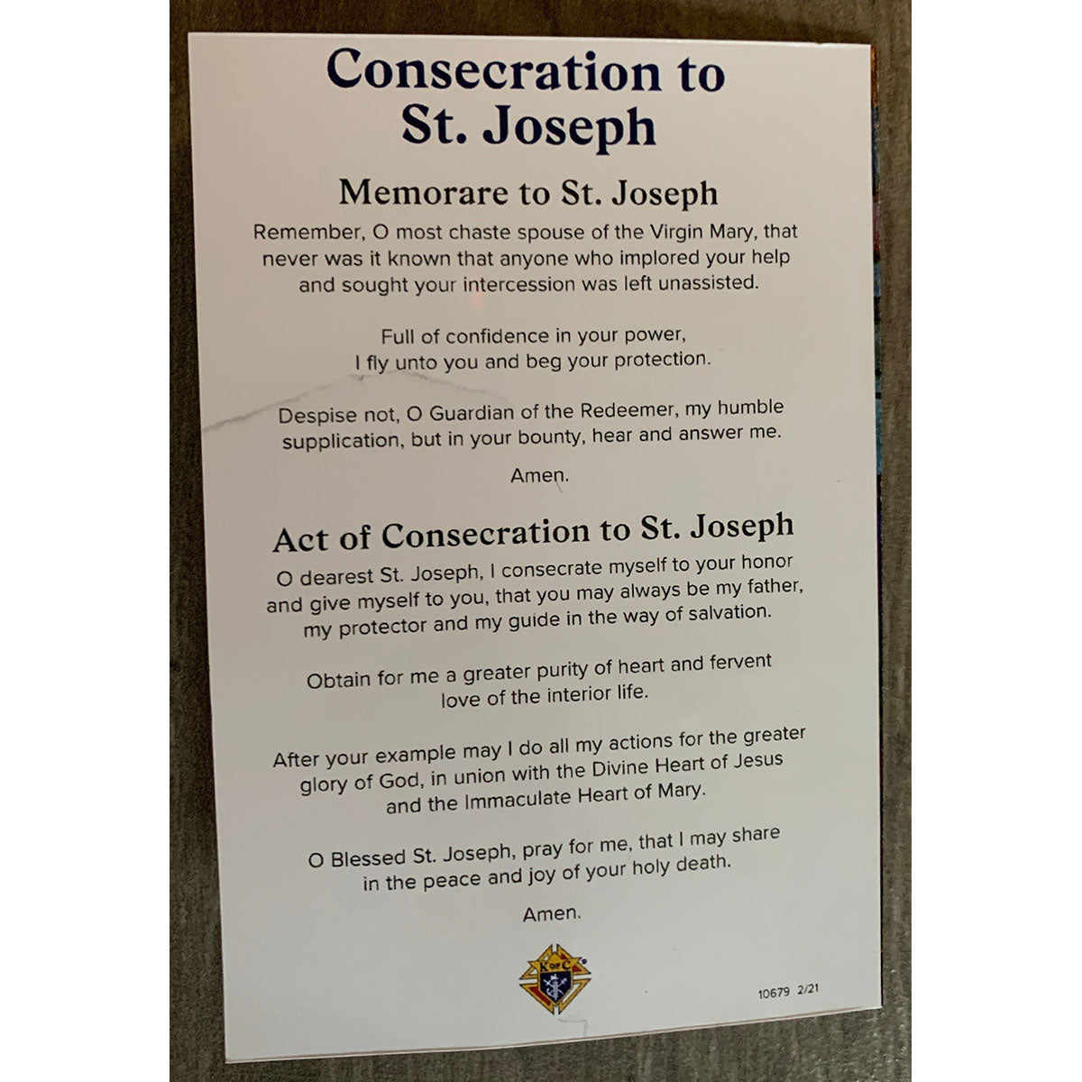 Chapelet Saint Joseph avec carte de prière