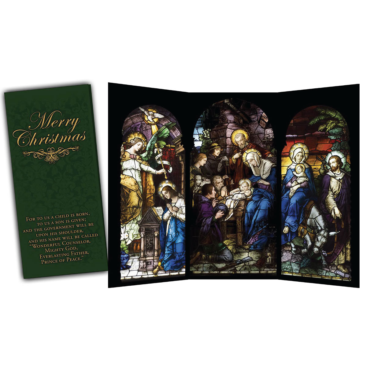 KofC Charities Nativity Stained Glass Tri-fold Triptych Christmas Cards (Set of 12)