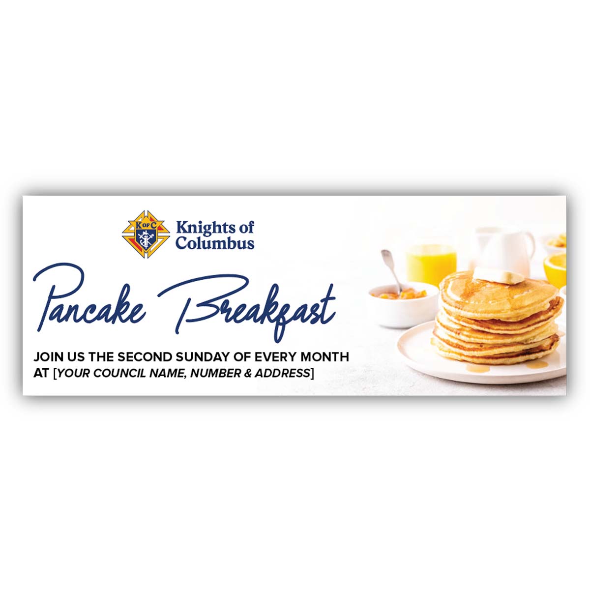 Banner de desayuno de panqueques del consejo personalizado